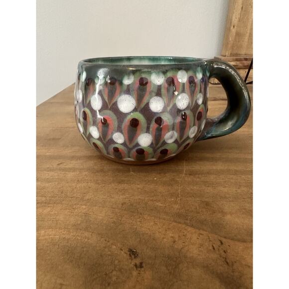 Handmade Other - Palopo Guatemala Pottery Peacock Feathers Coffee Mug marked KE - Ken Edwards 3”T